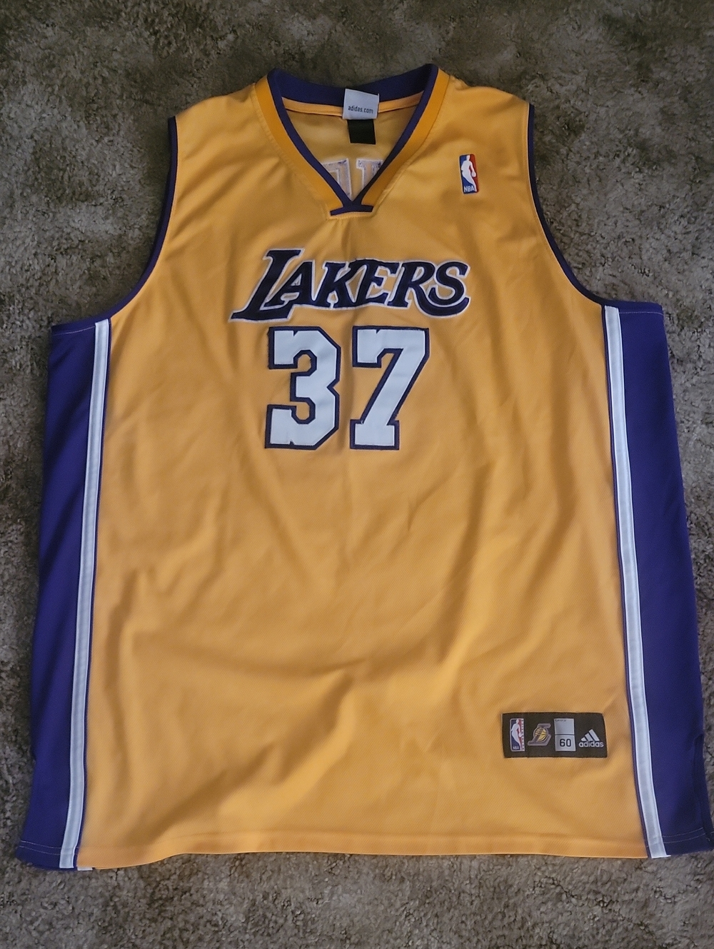 Adidas Lakers Gold and Purple Basketball Jersey #37 Artest Jersey